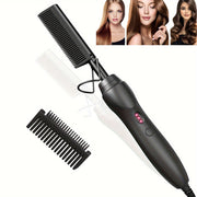 Portable Ceramic Hot Comb Hair Straightener & Curler – Copper Heat Press Styling Tool for Wet and Dry Hair, Beard, and Wigs – 110V, US Plug, Ergonomic Design with Comfort Grip