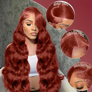 Auburn Reddish Brown Lace Front Wigs Human Hair 180% Density 13x4 HD Transparent Body Wave Lace Frontal Wigs With Copper Red Colored Human Hair Wig Pre Plucked