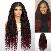 Boho Knotless Braided Wigs for & Men - Double Full Lace Synthetic Hair with Hair, 200% Density Curly Wave, Heat Resistant & Breathable, Unisex Bohemian Box Braids for Everyday & Special Occasions