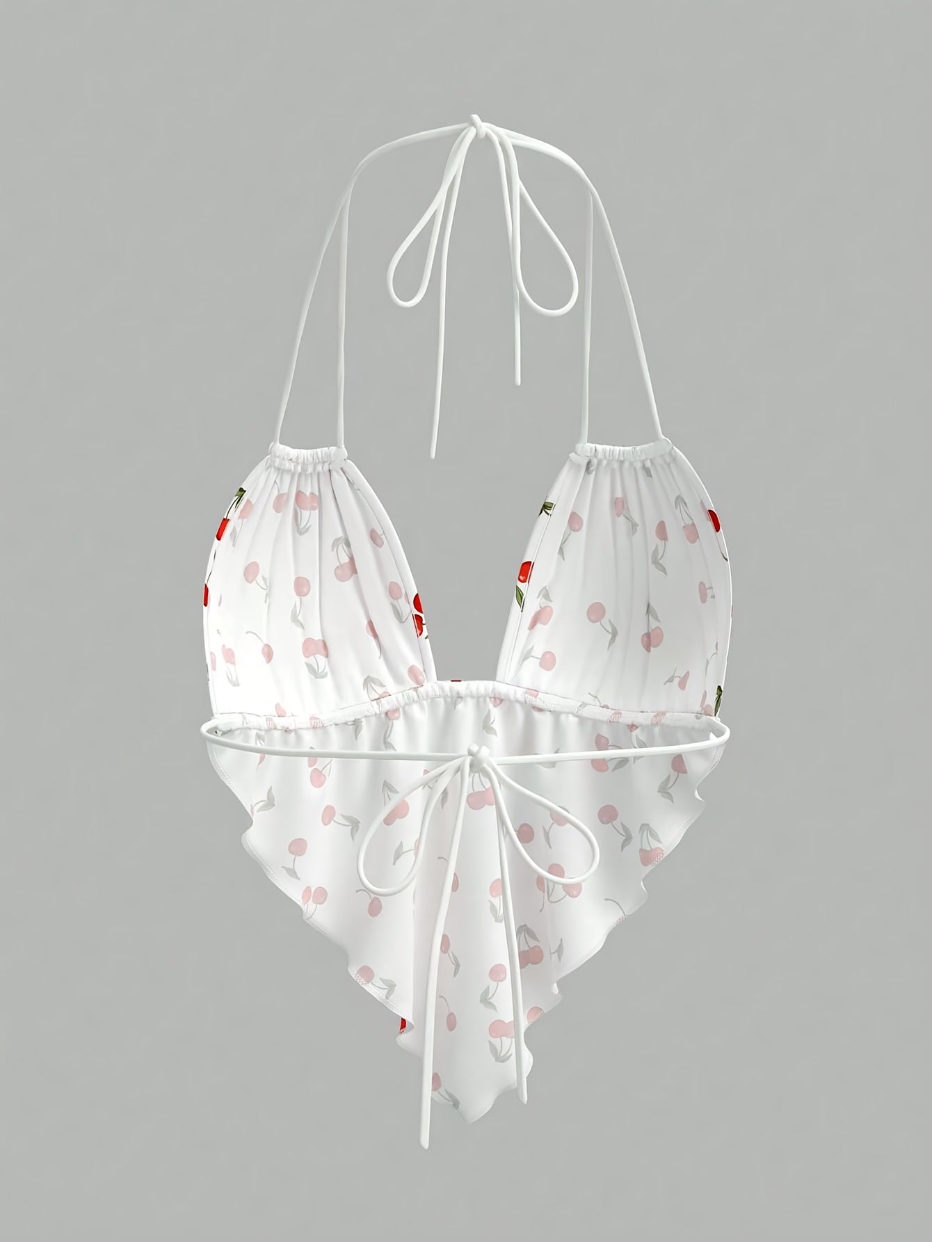 Ladies' Solid Color Halter Neck Drawstring Backless Sexy Tank Top with a Wavy Hem And Heart-Shaped Design.