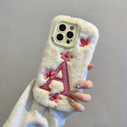 Plush Embroidered Big A Letter Stand Mobile Phone Case, Suitable for Apple 16/ 15 Pro Max/15 Pro/15/15Plus/14 Pro Max/14 Pro/14Plus/14/13 Pro Max/13 Pro/13 /12 Pro Max/12 Pro/12/11Pro Max/11 Couple All-Inclusive Mobile Phone
