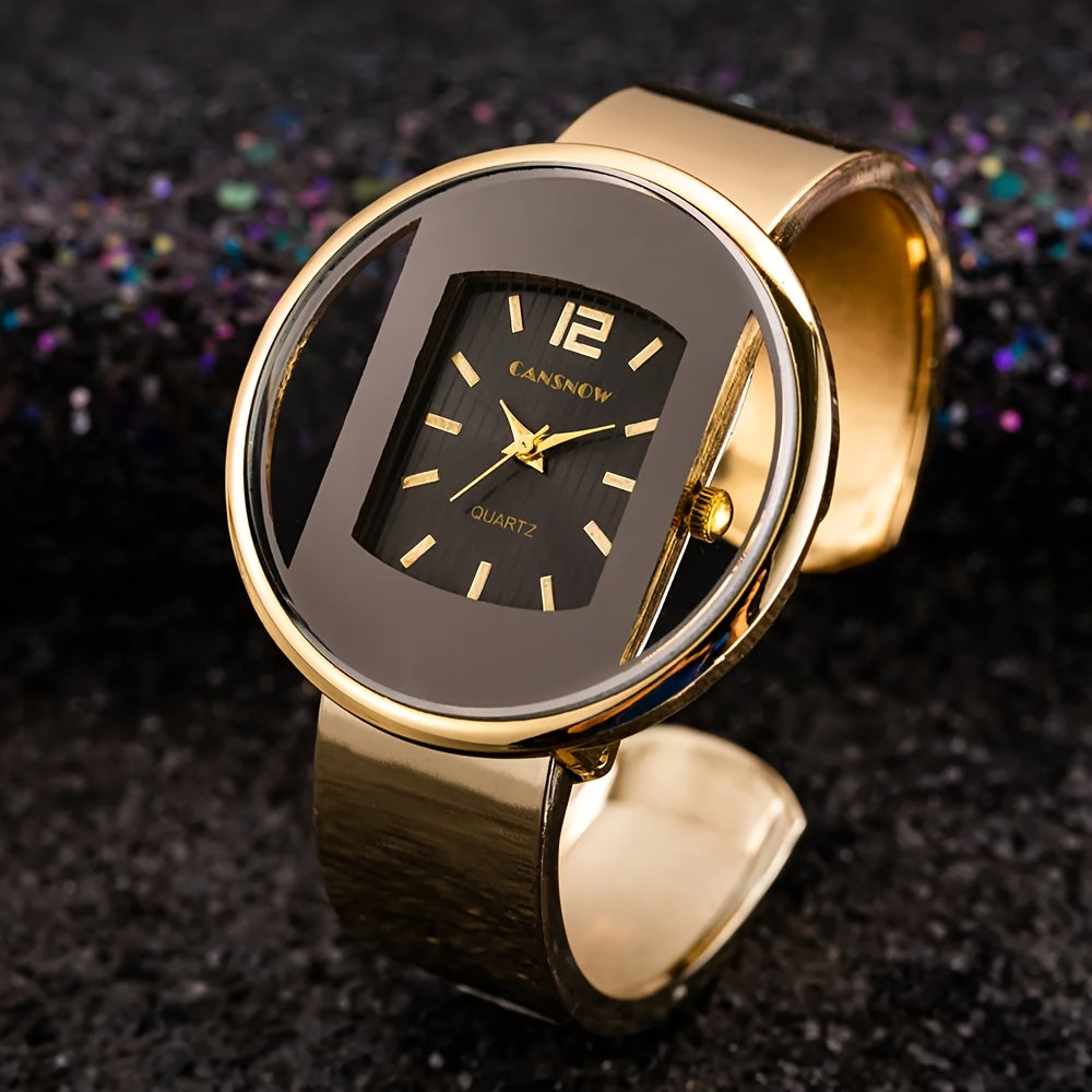 Luxury Women'S Hollow Dial Quartz Wrist Watch, Round Analog Display, Alloy Case & Strap, with Button Battery for Fashion Accessory
