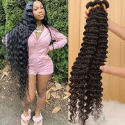 3 Bundles Deep Wave Human Hair Bundles 3 Bundles Deals Human Hair Extensions 12A 100% Unprocessed Virgin Brazilian Deep Curly Bundles Human Hair Remy Curly Weave Hair Bundles Natural Black Color