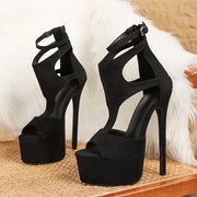 Women'S Elegant Open Toe Stiletto Sandals, European/American Style, Solid Color, Ankle Strap, Zipper Closure, All-Season, Synthetic Faux Leather Lining, Rubber Sole, Ultrahigh Heel - Fashion Club Shoes