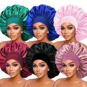 6-Pack Satin Bonnet Sleep Caps for Women - Elastic Wide Band Silky Hair Bonnets for Sleeping, Leisure, Sports - 100% Polyester Hair Protection Shower Cap Set for Curly & Straight Hair