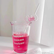 1pc Reusable Glass Straw With Cute Heart Design - High Borosilicate, Transparent & Creative For Milk And Juice Drinks