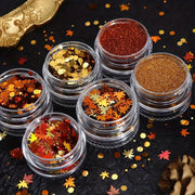 6pcs/Set Autumn Nail Art Set, Yellow Maple Glitter Sequins, Shiny Autumn Leaves Paillettes, Winter Furry Sugar Powder, No Fragrance, Nail Deco Accessories for Hand & Foot Care