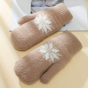 1 Pair Cashmere-Blend Knitted Mittens - Soft Beige Snowflake Design Winter Gloves, Thick Warm & Windproof for Outdoor Use, Hand Wash or Dry Clean, Winter Clothes