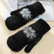 1 Pair Cashmere-Blend Knitted Mittens - Soft Beige Snowflake Design Winter Gloves, Thick Warm & Windproof for Outdoor Use, Hand Wash or Dry Clean, Winter Clothes