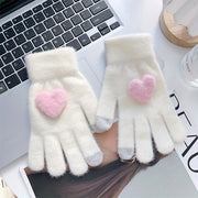 1 Pair Cozy Plush Love Heart Gloves for Women - Soft, Warm Touchscreen Mittens in Pink, Light Gray, White, and Beige - Thick Knit Winter Gloves with Elastic Fit for Evening Dates, Gloves for Cold Weather