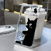 1pc Cartoon Cute Black Cat Space Phone Case for Iphone 16 15 14 13 12 11 Pro Max XS XR X 7 8 Plus SE 2022 Transparent Protective Case