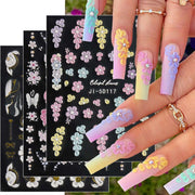 3 Sheets of Vibrant 5D Embossed Floral Nail Art Stickers - Reusable, Self-Adhesive, and Durable with Pink, Purple, and White Chain Butterfly and Spring Flower Designs - Perfect for Nail Decoration, DIY Projects, and Fashionab