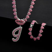 Hip Hop Y2K Style Pink Sexy Lips Pendant Necklace and Bracelet Set, A-Z Initials, Rhinestone Inlay, Zinc Alloy, Perfect for Daily Wear or Parties, Ideal Valentine's Day Gift for Men and Women, Hip Hop Jewelry