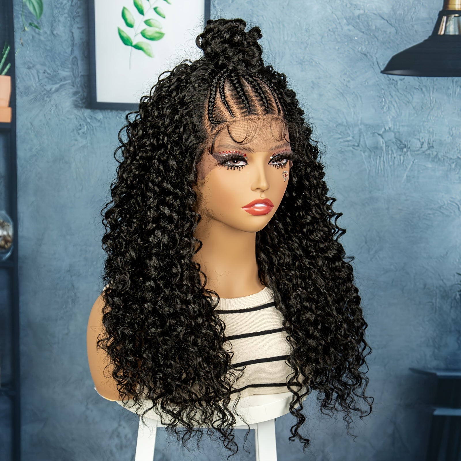 13*4 Front Lace High Quality Wig Black Chemical Fiber Braid Headband