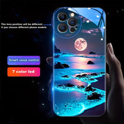 Glowing Meteor Sunset Beach Smart Voice-Controlled Luminous Phone Case Compatible with Samsung S24 Ultra/S23 Ultra/S23 FE/S21 FE/S22 Ultra/S21 Ultra/Iphone 15 14 Plus 13 12 11 Pro Max, Featuring Night Glow Technology And an E