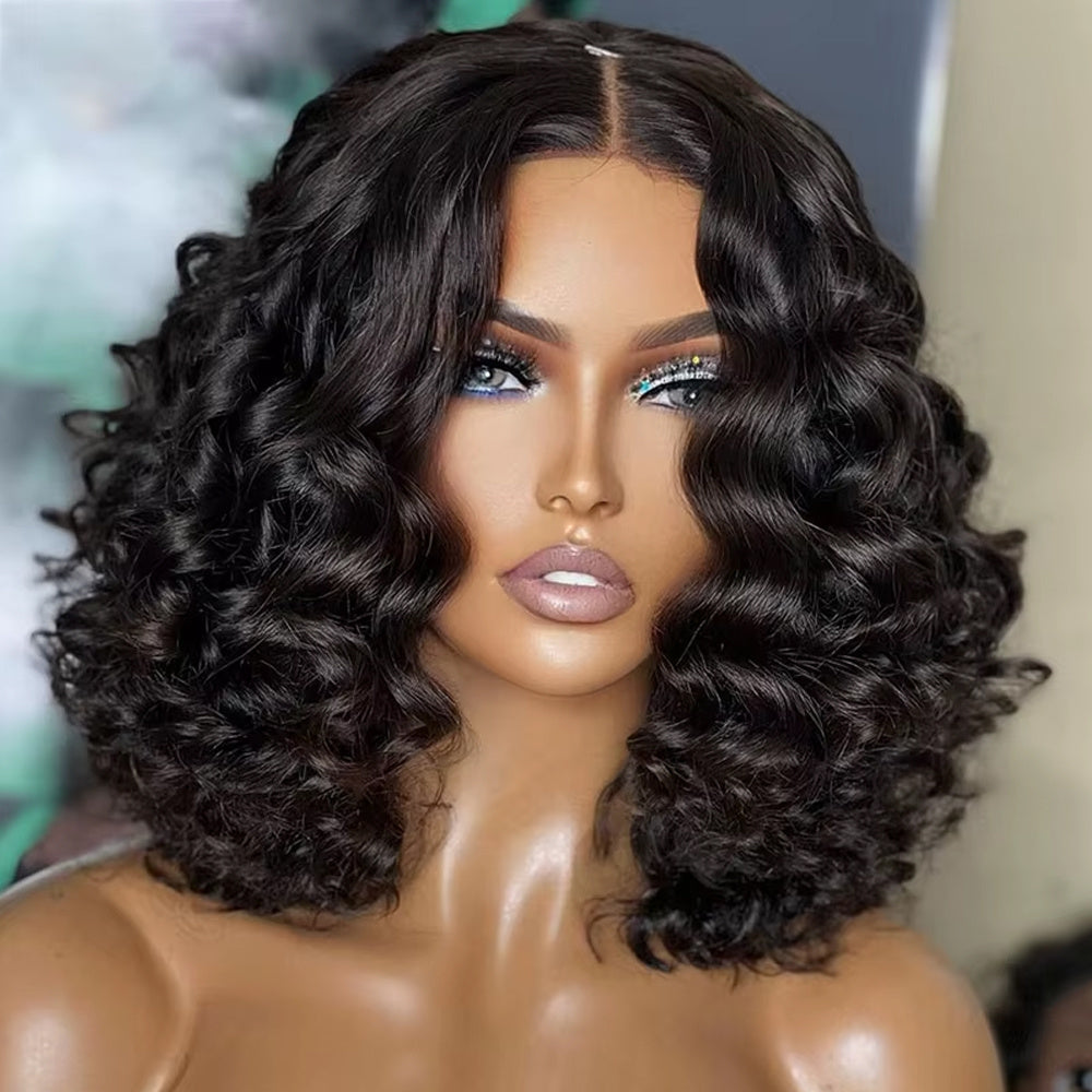 Glueless Short Bob Wig Human Hair - Pre-Plucked 13x4 HD Lace Front, Loose Deep Wave 250% Density, Natural Color with Elastic Band, Ready to Wear for, Short Hair Wigs, Everyday Hairpiece, Elegant Hairpiece
