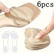 6pcs Anti-Slip Sandal Pads & Cowhide Leather Imitation Insoles for High Heels, Improve Comfort, with Silicone Insoles, Transparent-Slip Forefoot Pads, Washable Shock-Absorbing Self-Adhesive Foot Pads