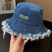 Stylish Basin Bucket Hat - Lightweight, Distressed, Raw Hem, Casual Sunshade Fisherman Cap for Women and Girls - Blue Denim Washed, Soft, Breathable, Adjustable, Perfect for Outdoor Activities