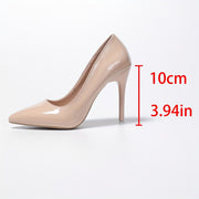 Elegant Women'S Pointed Toe Stiletto Heels with a Glossy Synthetic Upper Suitable for All Seasons, Featuring a Rubber Sole, Perfect for Parties And Events, with a Durable Structure And Charming Heels.