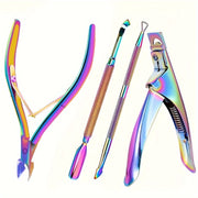 4pcs Iridescent Stainless Steel Nail Care Kit - Rainbow Manicure & Pedicure Set with Cuticle Pusher, Tweezers, Edge Cutter, and Dead Skin Remover Scissors, Nail Tech Supplies