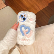 Smudged Double Buckle Love Gradient Color Mobile Phone Case, Suitable for Apple 16/15 Pro Max/15 Pro/15/15Plus/14 Pro Max/14 Pro/14Plus/14/13 Pro Max/13 Pro/13 /12 Pro Max/12 Pro/12/11Pro Max/11 Couple Plush Embroidery Mobile