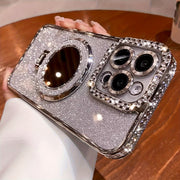 New Luxury Premium Flash Double Row Diamond Mirror Magnetic Stand Full Lens Phone Case for Apple iPhone 16 15 Promax 14 Plus 13 Pro 12 11 Pro Max/Niche Transparent Anti-drop Soft Adhesive Protection Back Cover/boyfriend And G