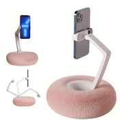 Mini Pillow Phone Holder, Slim and Skin-friendly Plush, Soft Fabric, Multi-angle Adjustable Viewing Angle, Small Size, Suitable for Reading in Bed, Watching TV Series, Stretchable Chuck Suitable for Different Sizes of Smartph