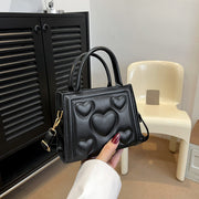 1pc Women’s Stylish Solid Color Handbag with Detachable Strap – Heart Pattern Design, Perfect for Valentine’s Day Gift, Available in Magenta, White, Black, Green, Yellow