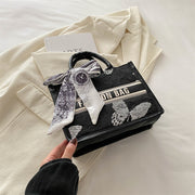 Large Capacity Fashion Letter Print Tote Bag with Scarf Bow - Stylish Synthetic Leather Shoulder Bag for Women, Floral Pattern, Zip Closure, Perfect for Commuting & Everyday Use, Large Tote Bag