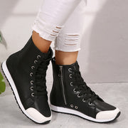 YMM980-99 White & Black Military Green High-Top Side Zipper Women'S Fashion Casual Versatile Inner Zipper Lace-Up Comfortable Breathable Sports Ankle Boots