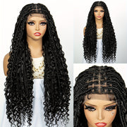 Full Lace Women's Bohemian Knotless Braided Full Lace Wig, Long Goddess Braided Wig, Curly Synthetic Braids With Baby Hair, Synthetic Bohemian Braided Wig