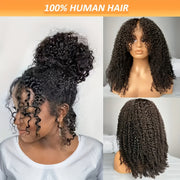 4x4 Lace Closure Kinky Curly 200% Density Human Hair Wigs, 22Inch, Transparent Lace, PrePlucked, No Shedding, Brazilian Hair, Small Knots, Unisex Adult, Deep Curly, With Curtain Bangs, Ready To Wear