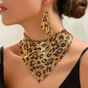 3-Piece Luxurious Leopard Print Choker Necklace and Earring Set - 14K Golden Plated Zinc Alloy, Sexy Fashion Jewelry for Women with Daily Wear and Party Versatility, Hypoallergenic and Nickel-Free, Perfect Gift Idea