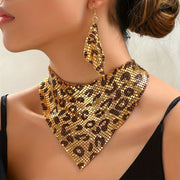 3-Piece Luxurious Leopard Print Choker Necklace and Earring Set - 14K Golden Plated Zinc Alloy, Sexy Fashion Jewelry for Women with Daily Wear and Party Versatility, Hypoallergenic and Nickel-Free, Perfect Gift Idea