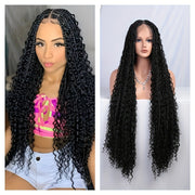 36 Inch Knotless Full Lace Bohemian Style Square Braid Wig - Curly Wave Synthetic Hair - Perfect for Black Women, Christmas, Date Nights & Birthday Parties - High-Quality Bohemian Goddess Braid Wig, Best for Christmas