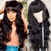 Body Wave Wigs with Bangs 100% Human Hair Wigs for Women None Lace Front Wigs 200%Density Brazilian Virgin Hair Glueless Machine Made Wig Human Hair Wigs with Bangs Natural Color