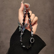 Luxury Crystal Butterfly Beaded Phone Lanyard Strap - Chic Handmade Wristlet Keychain Accessory with Gemstone Accents and Transparent Clip