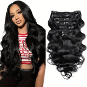 Body Wave Clip Ins Human Hair 8pcs/Set 4.23 oz Body Wave Clip In Hair Extensions 10A Brazilian Virgin Human Hair for Natural Black Color 18 Inch