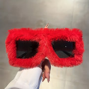 Y2K Fashion Plush Oversized Gradient Glasses, Novelty Fuzzy Party Club Eyewear for Men And Women, Plastic Frame, Hawaiian Theme, Non-Prescription Fun Glasses for And Festive Occasions, Carnival/Mardi Gras/Masquerade