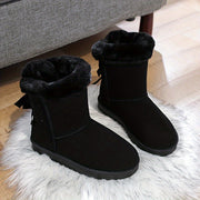 Women'S Mid-Calf Snow Boots with Faux Fur Trim, Round Toe, Non-Slip PVC Sole, Thick Warm Flannel Lined, Solid Color Winter Footwear