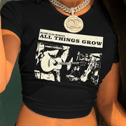 Graphic printed cropped T-shirt, Y2K spring and summer short-sleeved crop top, Women's