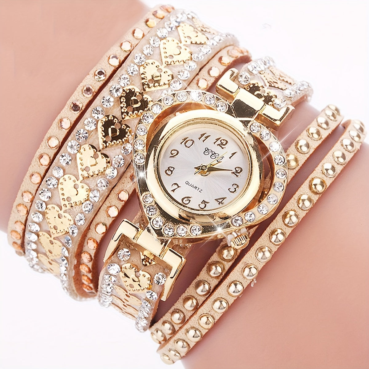 1pc Ladies' Vintage-Inspired Fashion Heart & Number Dial Quartz Wristwatch, Faux Leather Band, Alloy Case, Non-Rechargeable Battery - Elegant Timepiece (Watch Box Not Included)