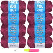 8 Pcs Black Brazilian Wool Hair For Braiding Hair Acrylic Yarn Crochet Box Braids Senegalese Twist Jumbo Braids Faux Locs Crochet Hair For Women Synthetic Braiding Hair Extensions Halloween Christmas