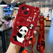 Cartoon Panda Mobile Phone Case iPhone15pro Mobile Phone Case 14 Hanging Neck Full Protection iphone13 Can Be Carried Faux Leather Anti-fall Super Soft Mobile Phone Protection Case Suitable for iPhone 13/14/14/16 Series Cute
