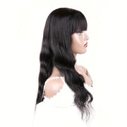 Human Hair Wigs With Bangs Body Wave 230% Density Full Machine Made Human Hair Wigs For Women Girls None Lace Front Wigs Glueless Scarf Wigs With Bangs Natural Color Christmas New Year'S Gifts