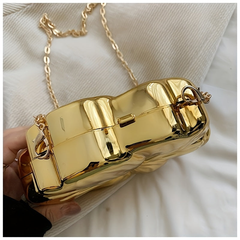 Y2K-Inspired Minimalist Golden Acrylic Crossbody Bag with Detachable Chain Strap – Stylish Flower Design for Women, Magnetic Closure, Perfect for Casual or Evening Outfits
