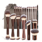 MAANGE 21-Piece Professional Makeup Brush Set, Includes 20 Aluminum Tube Brushes with Velvet Bag, Foundation, Contour, Powder, Blush, Eyeshadow, Eyelash, Browsing Brushes, Travel-Friendly, Unfragranced, Nylon Bristles, Metal