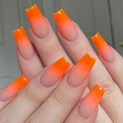 A Set of 24 Orange Gradient French Fake Nails, Perfect for DIY Valentine'S Day Gifts, Featuring Yellow Wearable Nails Suitable for Women And Girls. This Removable Press-On Nail Kit Comes with Jelly Glue And a File.