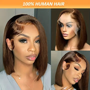 Elegant Straight Bob Wig - 200% Density 13x4 HD Lace Front, Pre-Plucked with Baby Hair, Glueless Brazilian Human Hair, Shoulder-Length Bob Style for Women, Natural Look, 100% Real Human Hair, Short Hair Wig