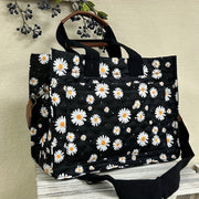 Chic Floral Tote Bag for Women - Versatile Shoulder & Crossbody Laptop Handbag with Multiple Pockets, Durable Polyester, Perfect for Work and Travel - Available in White, Cream, Black - For Fashionable Women - Suitable for Of